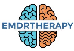 EMDR therapy logo featuring a stylized brain divided into four sections.
